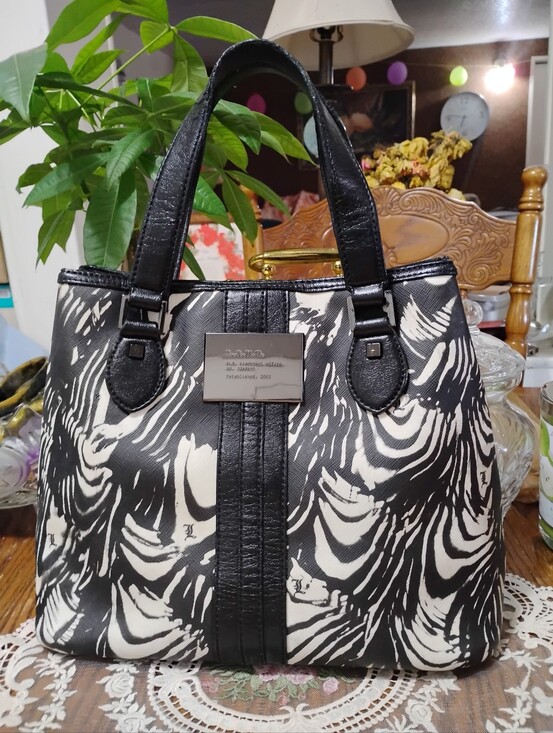 L.A.M.B. Handbags - L.A.M.B. Black & White Swirl Print & Black Leather Tote!